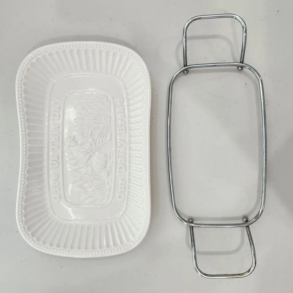 Porcelain Bread Tray with Silver Finish Serving Rack